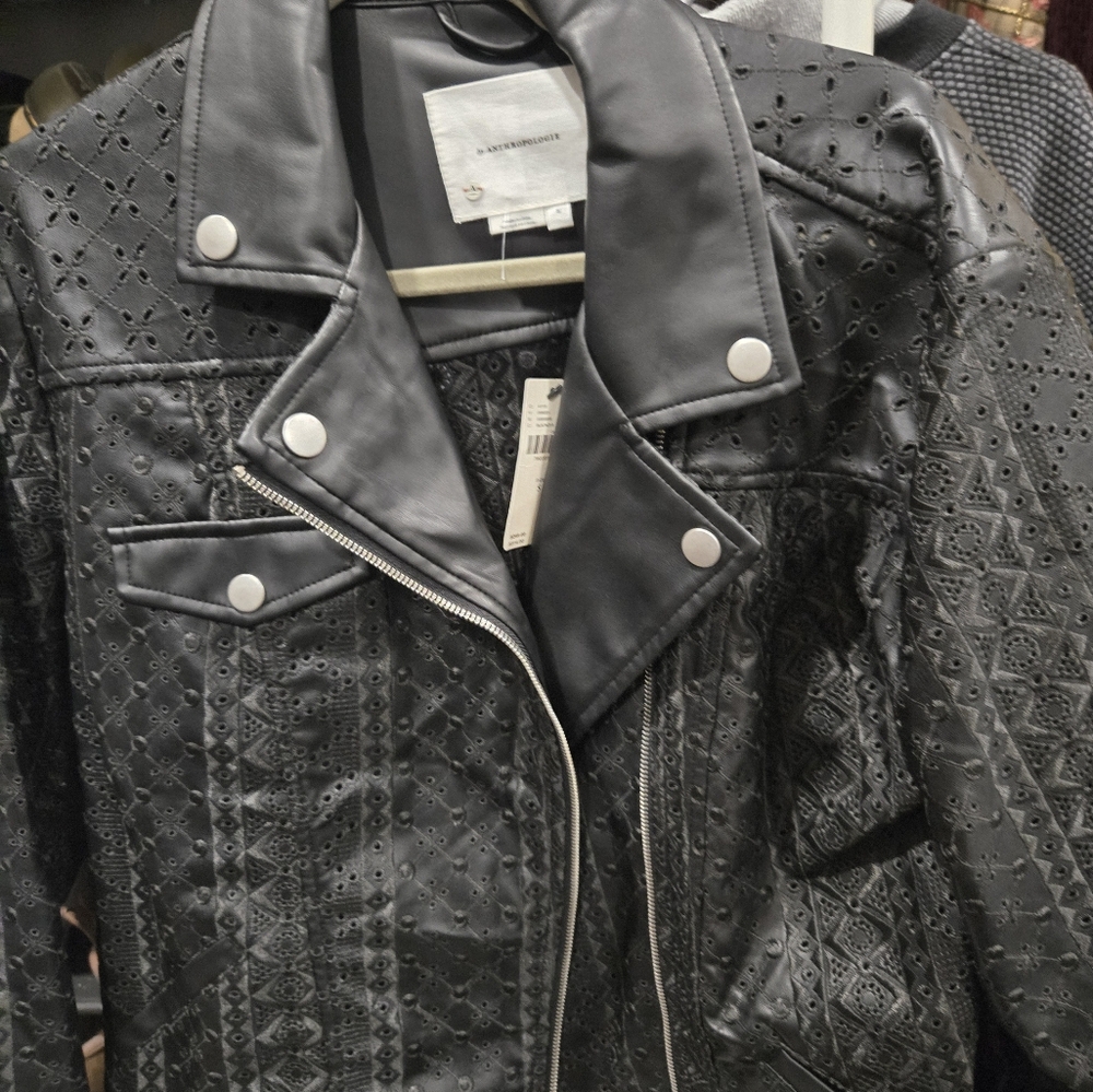 Anthropologie Faux Leather Jacket cut out designs nwt Small - Picture 3 of 5